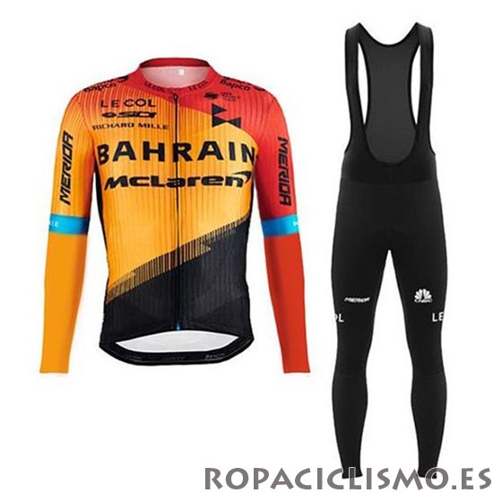 2020 Maillot Bahrain Mclaren Tirantes Mangas Largas Naranja Negro